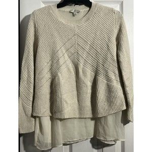 Lucky Brand Glitter Knit Sweater Layer Off-White Blouse Size Large Y2k 2000